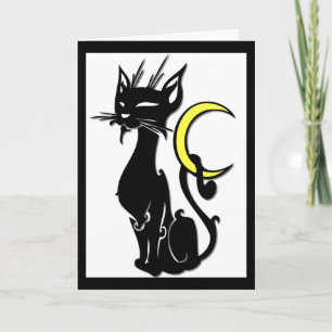 Carte de voeux blanche pour chat avec lune