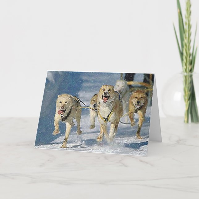 Carte de voeux blanche pour chien de traîneau de l (Devant)
