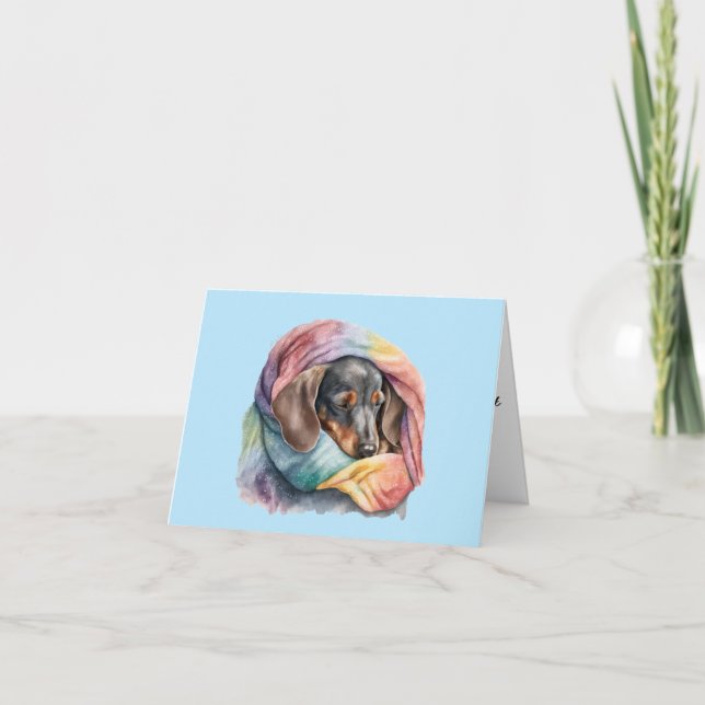 Carte de voeux blanche pour Dachshund dormant à l' (Devant)