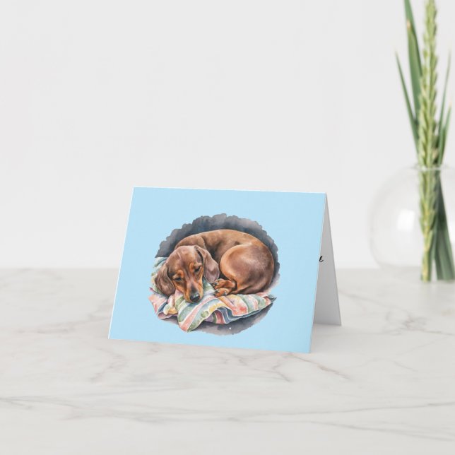 Carte de voeux blanche pour Dachshund dormant à l' (Devant)