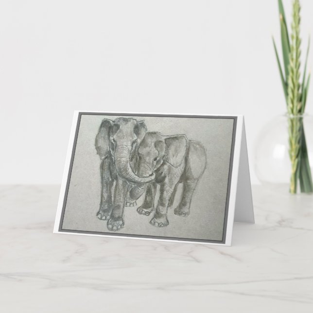 Carte de voeux blanche pour les éléphants (Devant)