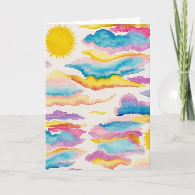 Carte de voeux blanche Sunrise Sunset Watercolor (Devant)