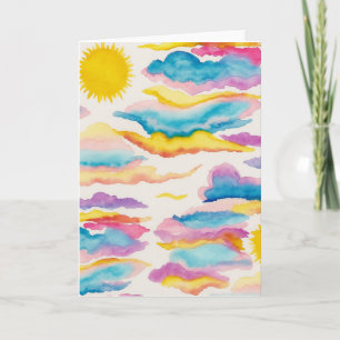 Carte de voeux blanche Sunrise Sunset Watercolor