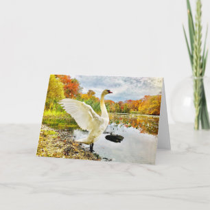 Carte de voeux blanche Swan and Fall