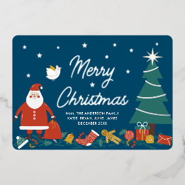 Carte de voeux bleu Foil Noël Cute Père Noël