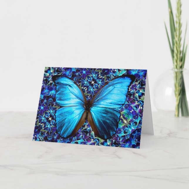 Carte de voeux Bleu Morpho Papillon pourpre Orchid (Devant)