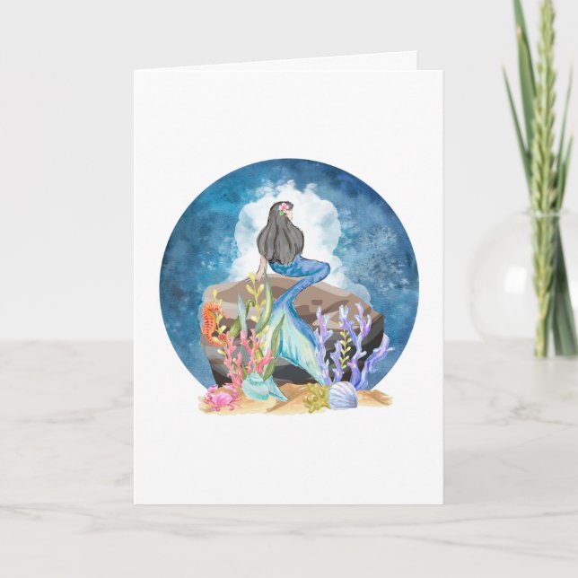 Carte de voeux bleu sirène d'eau (Devant)