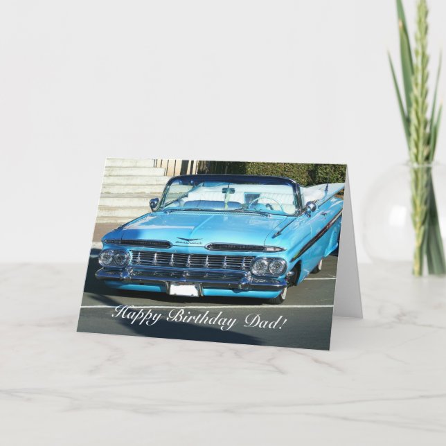 Carte de voeux bleue classique de voiture de papa (Devant)