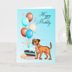 Carte de voeux bleue d'anniversaire de Terrier de