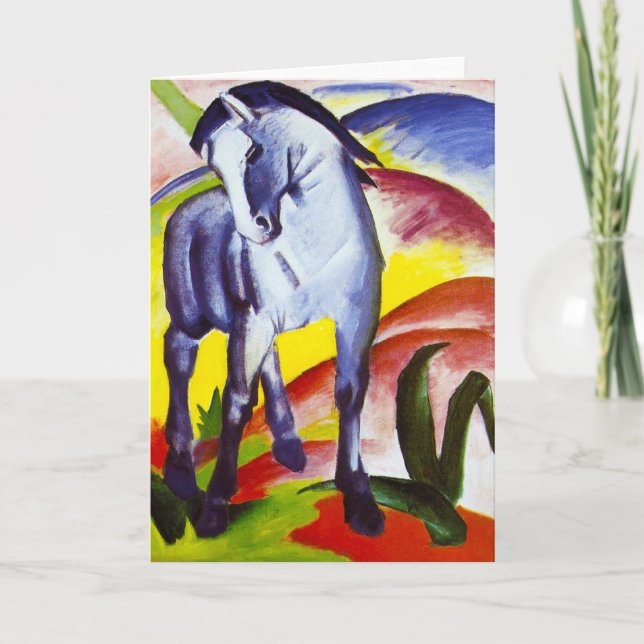 Carte de voeux bleue de cheval de Franz Marc (Devant)