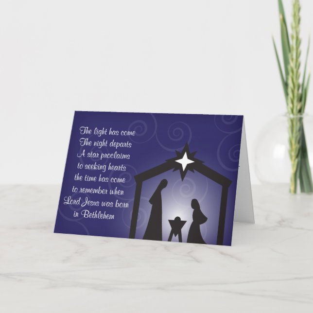 Carte de voeux bleue de nativité de Noël de soirée (Devant)