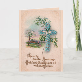 Carte de voeux bleue de Pâques de croix de fleur