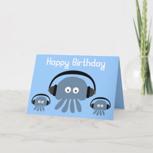 Carte de voeux bleue géniale d'anniversaire du DJ