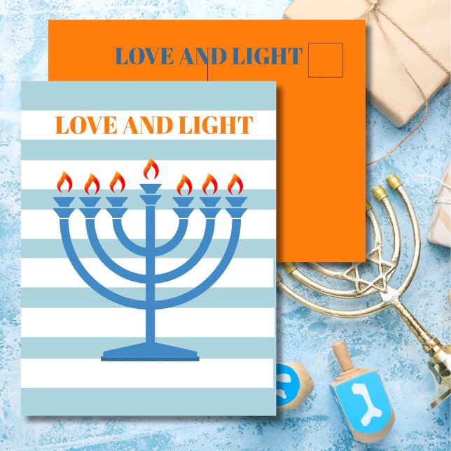 Carte de voeux bleue Hanoukka Modern Menorah (Créateur téléchargé)