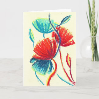 Carte de voeux bleue rouge de pavots
