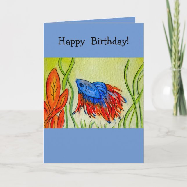 Carte de voeux Blue Betta Fish Watercolor (Devant)