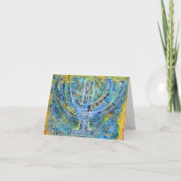 Carte de voeux Blue Menorah (Vierge à l'intérieur)