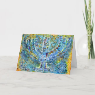 Carte de voeux Blue Menorah (Vierge à l'intérieur)