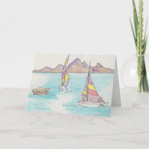 Carte de voeux "Boats Watercolor Sketch/Fiji"