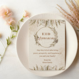 Carte de vœux Boho Eid ul Adha Mubarak beige flora
