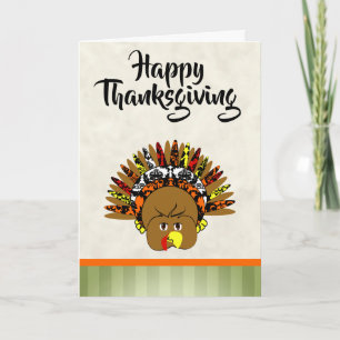 Carte de voeux Bon thanksgiving Turquie mignonne
