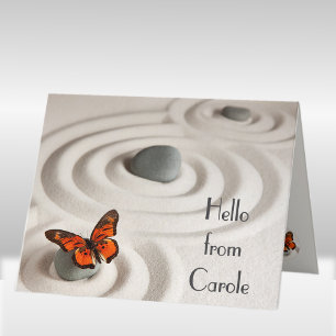 Carte de vœux Bonjour Papillon Monarque Jardin Zen