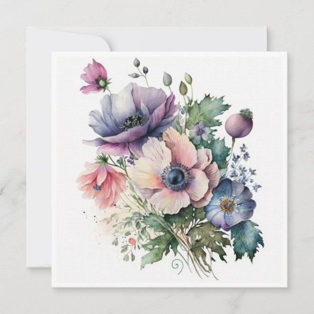 Carte de voeux Bouquet Fleurs Anémones (Devant)