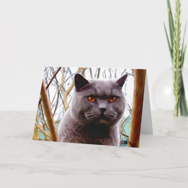 Carte de voeux britannique de chat bleu (Devant)