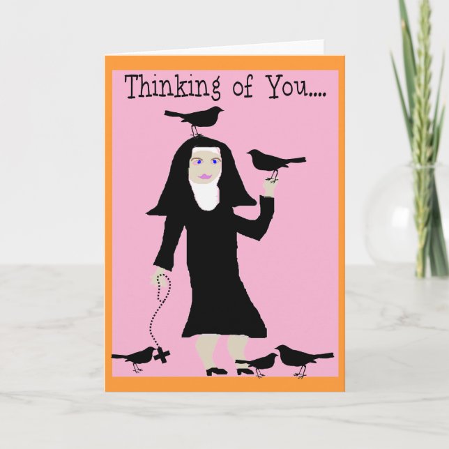 Carte de voeux catholique Nun "Penser à vous" (Devant)