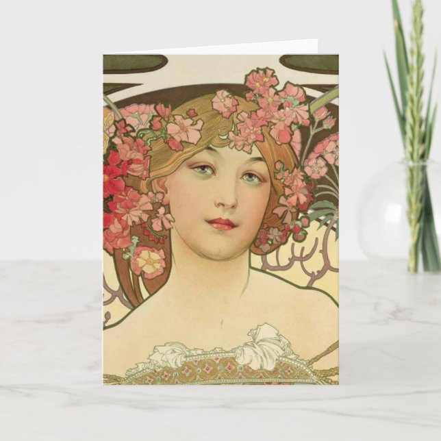 Carte de voeux Champagne Girl Alphonse Mucha (Devant)