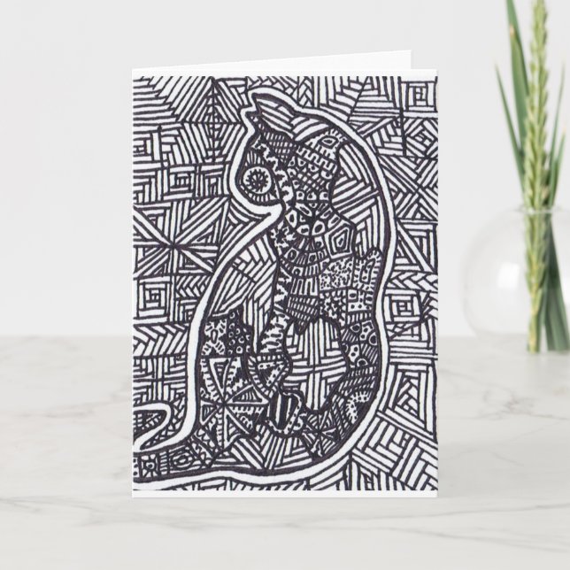 Carte de voeux Chat 1 noir et blanc (Devant)