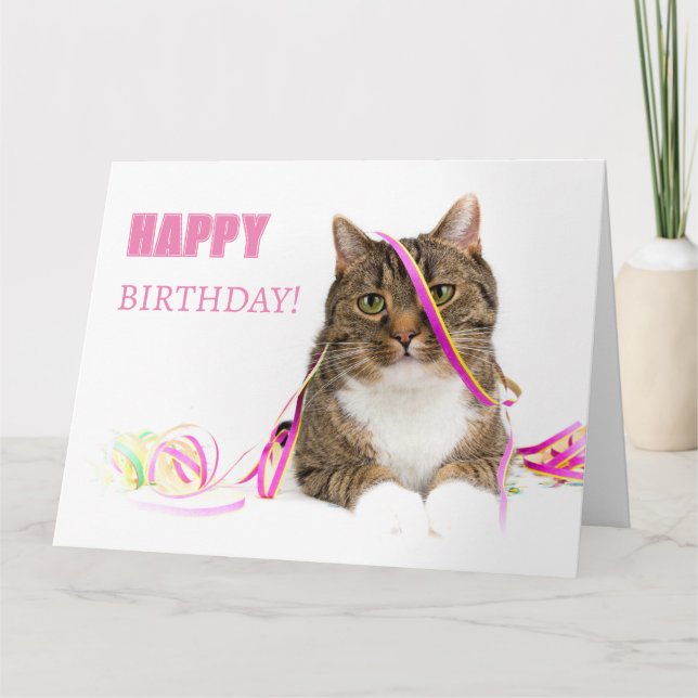 Carte de vœux chat avec des serpentins (Devant)