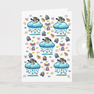 Carte de vœux Chat Chien Souris Arc-en-ciel Fromag