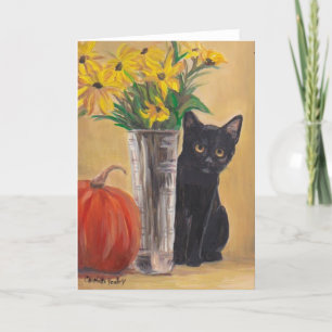 Carte de voeux Chat Citrouille Chat noir automne
