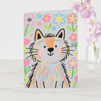 Carte de vœux chat gribouillage gris pastel