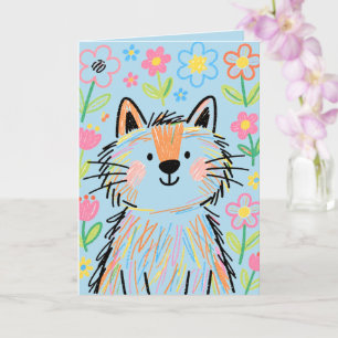 Carte de vœux Chat Gribouillis Bleu