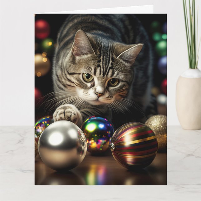 Carte de vœux CHAT TABBÉ NOËL MIGNON (Devant)