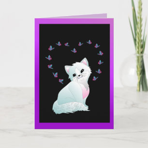 carte de voeux chaton et papillons