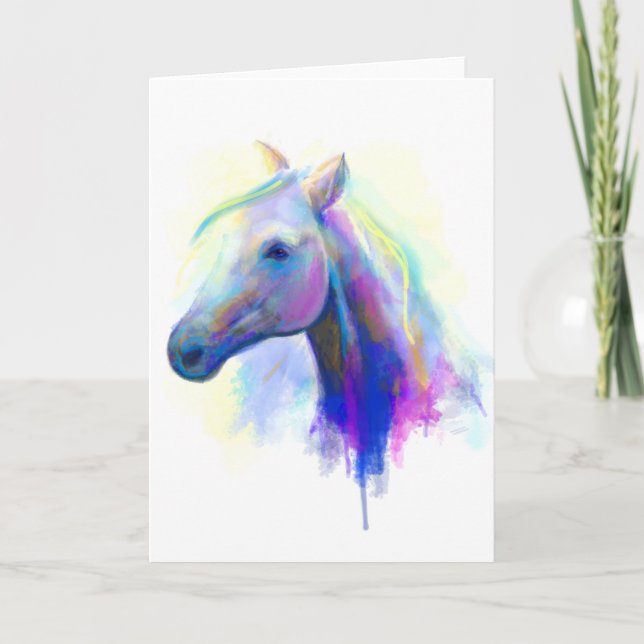 Carte de voeux, Cheval Abstrait multicolore (Devant)