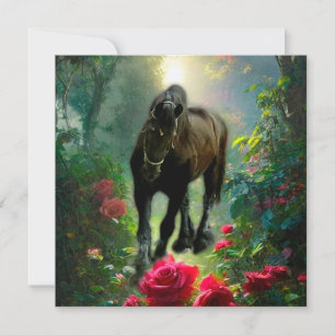 Carte de vœux - Cheval Frison Black Beauty Fantais