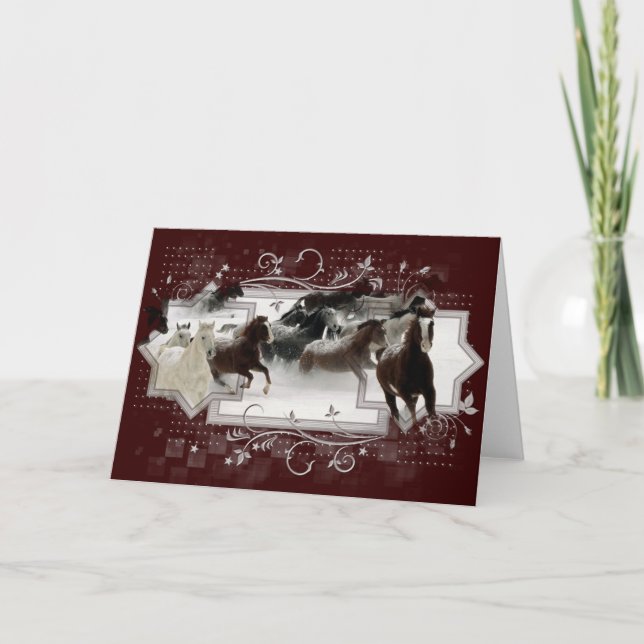 Carte de voeux Chevaux d'hiver (Devant)