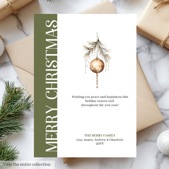 Carte de vœux chic aux tons neutres pour Noël (Chic neutral tones Christmas bauble greeting card)
