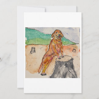 Carte de vœux Chien à côté d'une Souche d'Arbre