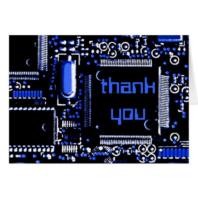 Carte de voeux Circuit Blue 2 "Merci" (Devant horizontal)