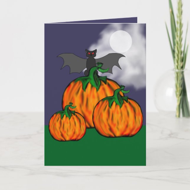Carte de voeux citrouille & Bat Halloween (Devant)
