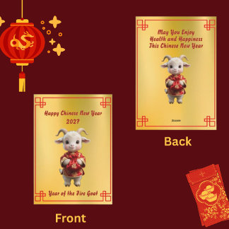 Carte de vœux CNY Chèvre avec Poche d'Argent Rouge