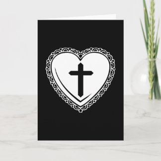 Carte de vœux Cœur & Croix Gothique (Noir & Blanc)