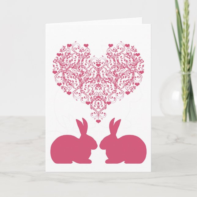 Carte de vœux cœur victorien avec lapins (Devant)