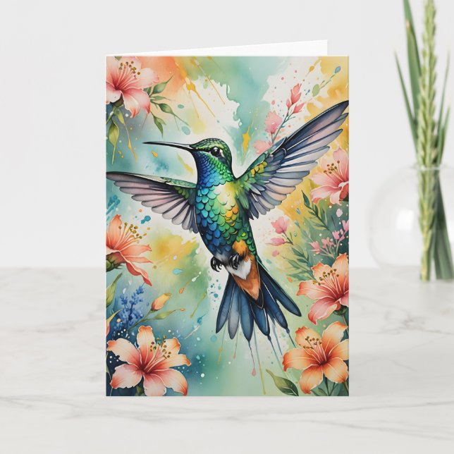 carte de vœux colibri floral (Devant)