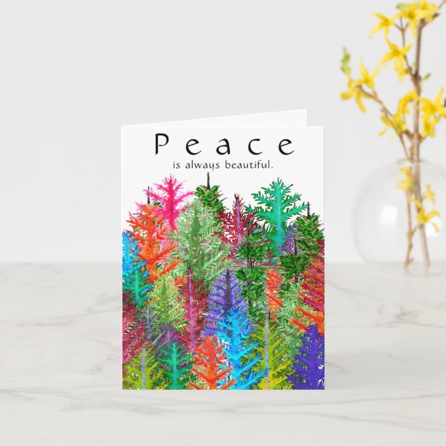 Carte de voeux Colorée Aquarelle Pine Arbres (Fleur jaune)